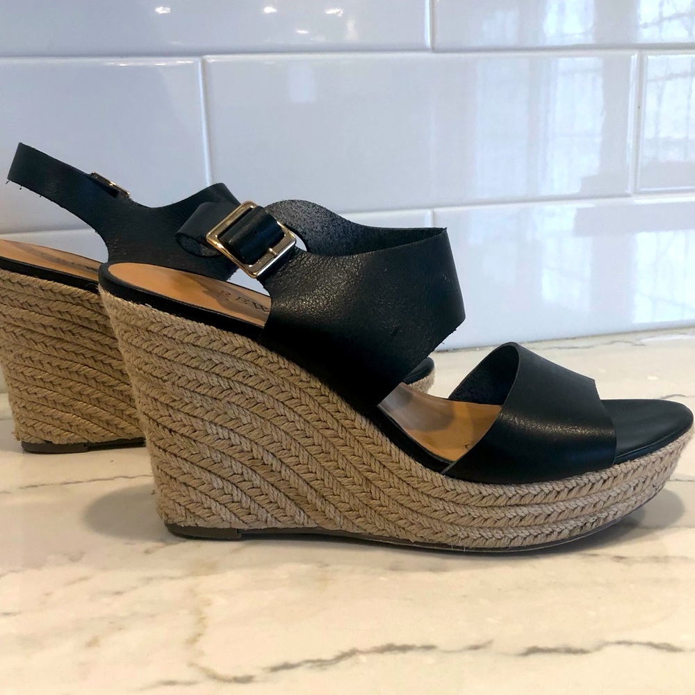 EUC JCrew black wedge sandals.